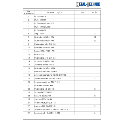 Części zamienne Pług składany TYTAN
